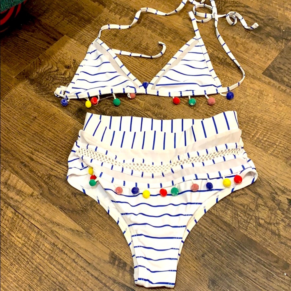 High Waisted Pom Pom Bikini Set